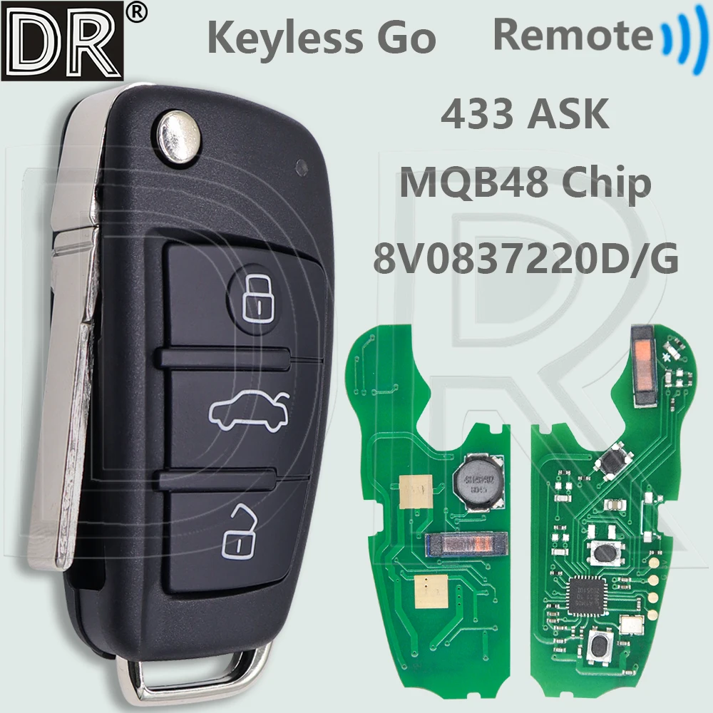 

DR 8V0837220D MQB48 Chip 433MHz Keyless Go Car Remote Key 8V0837220G 8V0837220 For Audi A3 S3 2012-2019