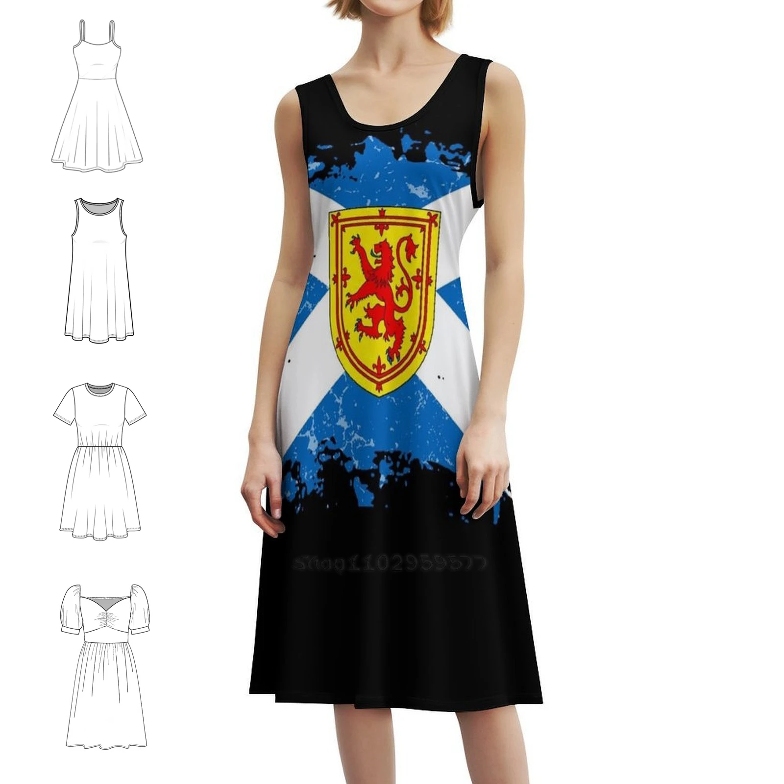 Герб Шотландии, женское элегантное праздничное платье, платье трапециевидной формы с короткими/длинными/без рукавов, шотландский флаг, Шотландии