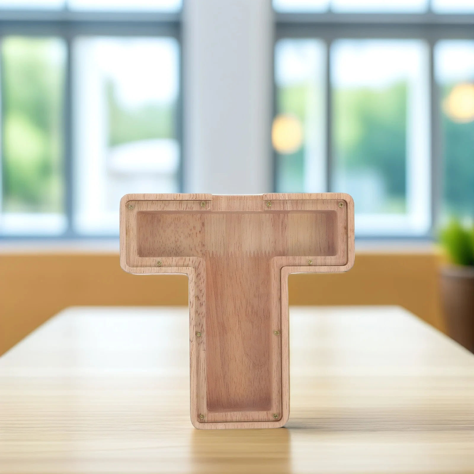 Houten Alfabet Letter T Spaarpot Platte Bodem Desktop Munt Organizer Voor Kinderen Helder Venster Besparende Spaarpot Houten