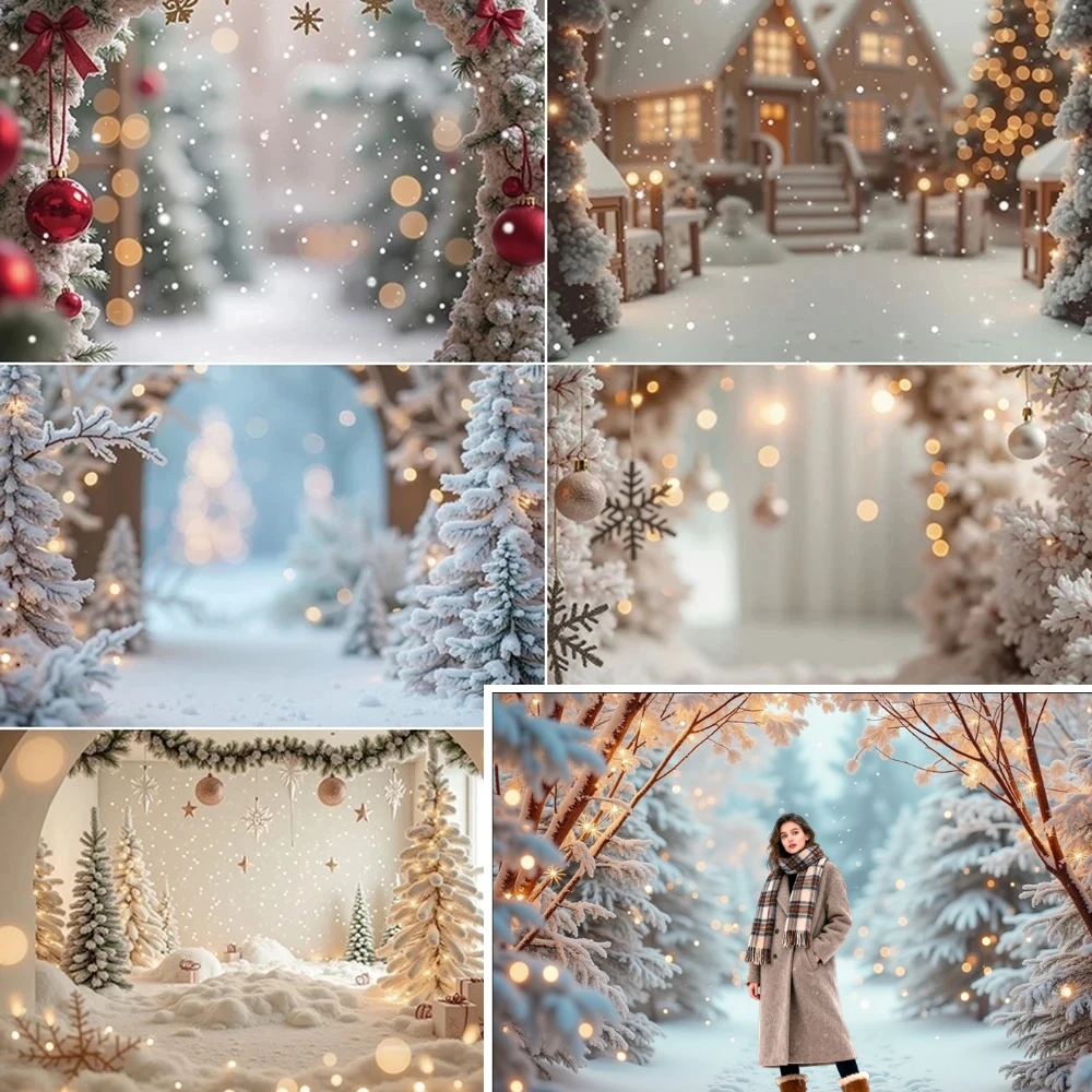 

MOON.QG Snow Large Christmas Trees Backgrounds Winter Field Snowflake Gifts Photozone Backdrops Children's Photo Studio Supplies
