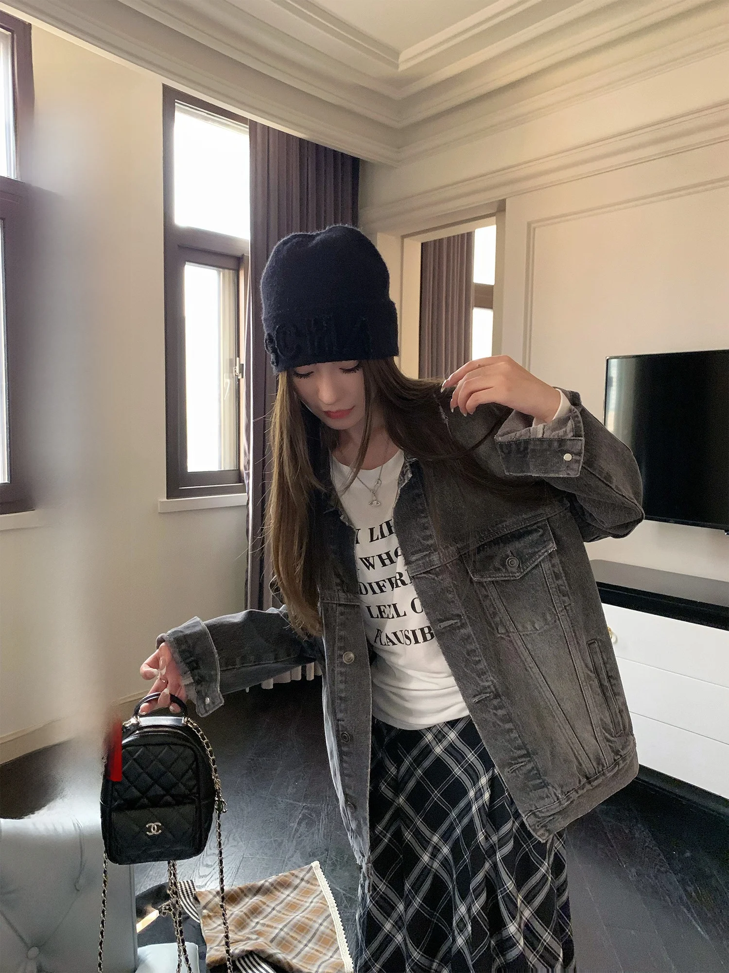 

Hhi Krue Street Vintage ey Denim Jaet Women Early Autumn New Sle Casual Versatile Loose Top Ladies Faion ort Coat