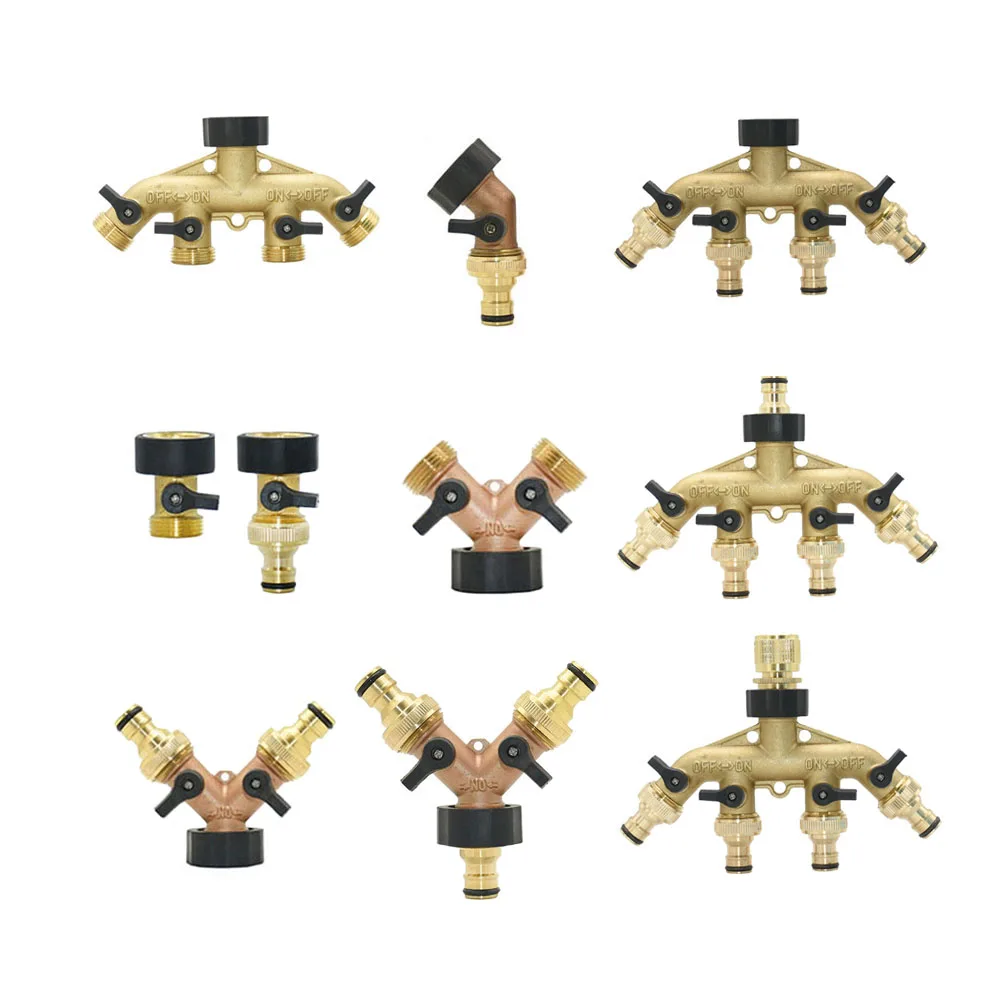 3/4 inch Thread Garden Tap 2/4-Way Brass Hose Splitter Y-Type Watering Garden Hose Connector Nipple For Outdoor Tap and Faucet