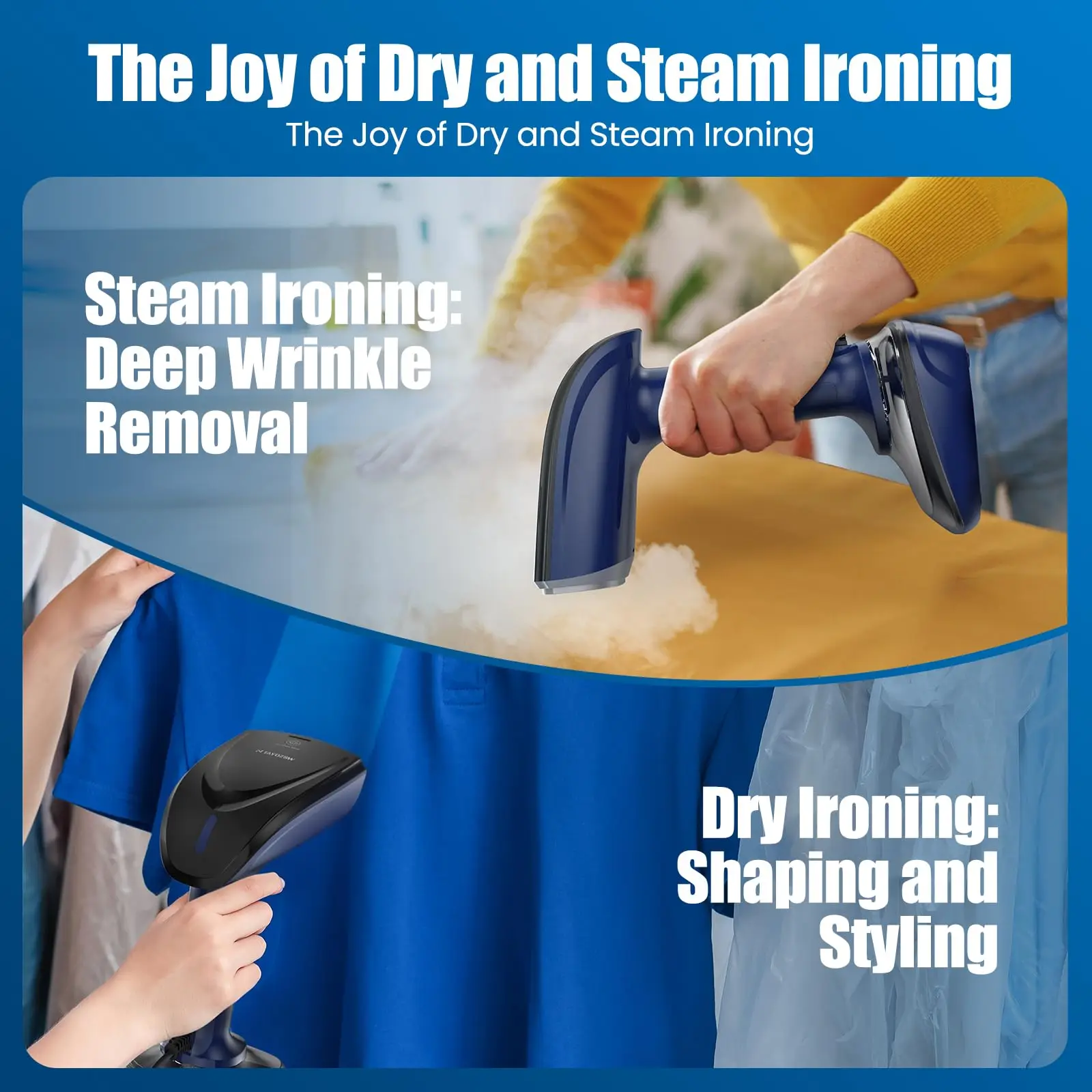 Мощный ручной паровой утюг, сухой и влажный утюг двойного назначения, ручной отпариватель высокой мощности 1800 Вт, съемный резервуар для воды большой емкости,