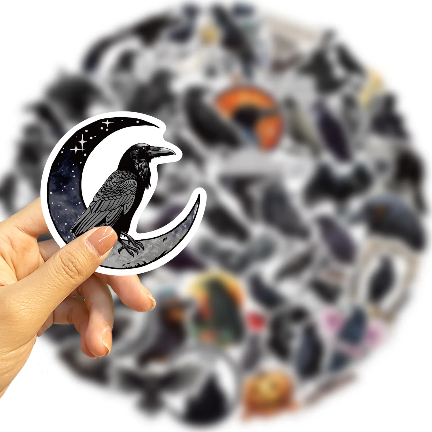 50pcs Black Crow Cartoon Graffiti Animals Stickers Phone Guitar Laptop Notebook Suitcase Water Bottles Waterproof Sticker Gift