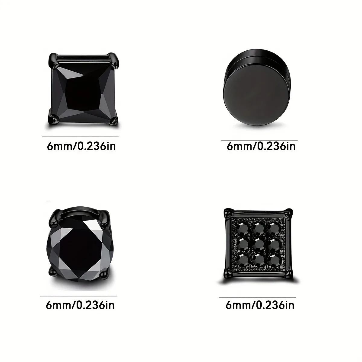 4 أزواج من الأقراط المغناطيسية المصنوعة من الفولاذ المقاوم للصدأ، مشبك أذن مغناطيسي غير مثقوب من الزركونيوم للرجال