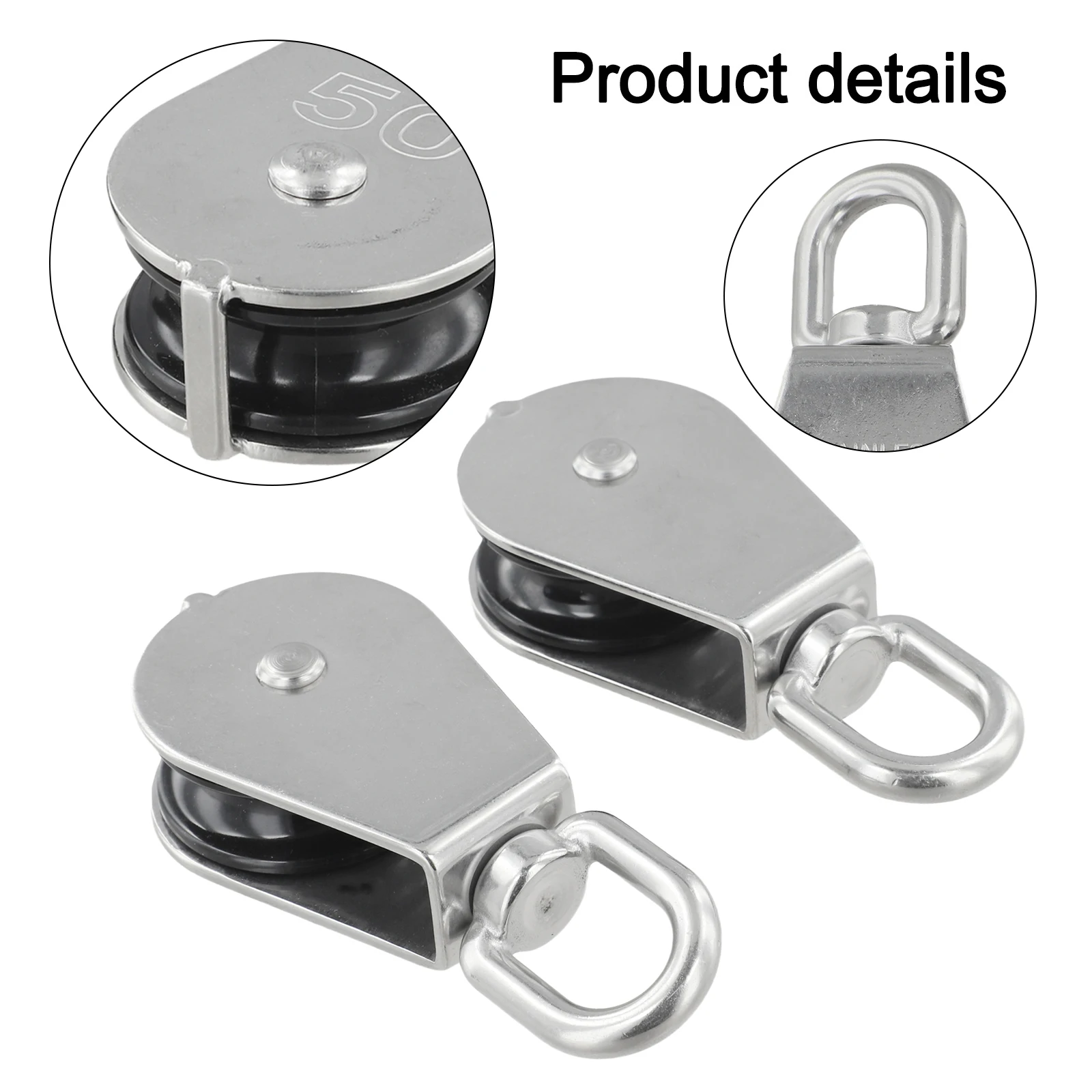 304 Stainless Steel M50 Single Pulley Block: 800 Lbs Load, 360° Rotation Marine Lifting Pulley Garden Supplies