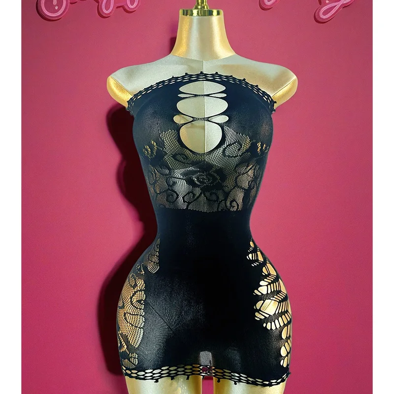 1PC Women Fishnet Cover Up Without Bikini Sexy Lingerie See Through Hollow Out Bodycon Dress Beachwear DSW581