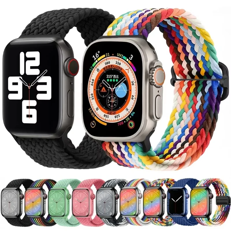 Nylon Braided Strap For Apple Watch Ultra 4-3-2-1 49mm 12 11 10 46mm 42mm Bracelet iWatch Series 9 8 7 6 5 4 SE 45mm 44mm 41mm