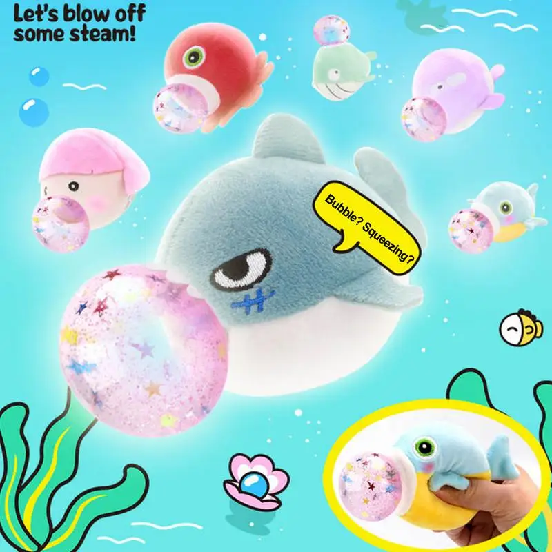 Squeeze Fidget Toys Cute Cartoon Bubble Spitting Sea Creatures Sensory Fidget Toys Squeeze Ball Toys Slow Rising Toy Funny Relax