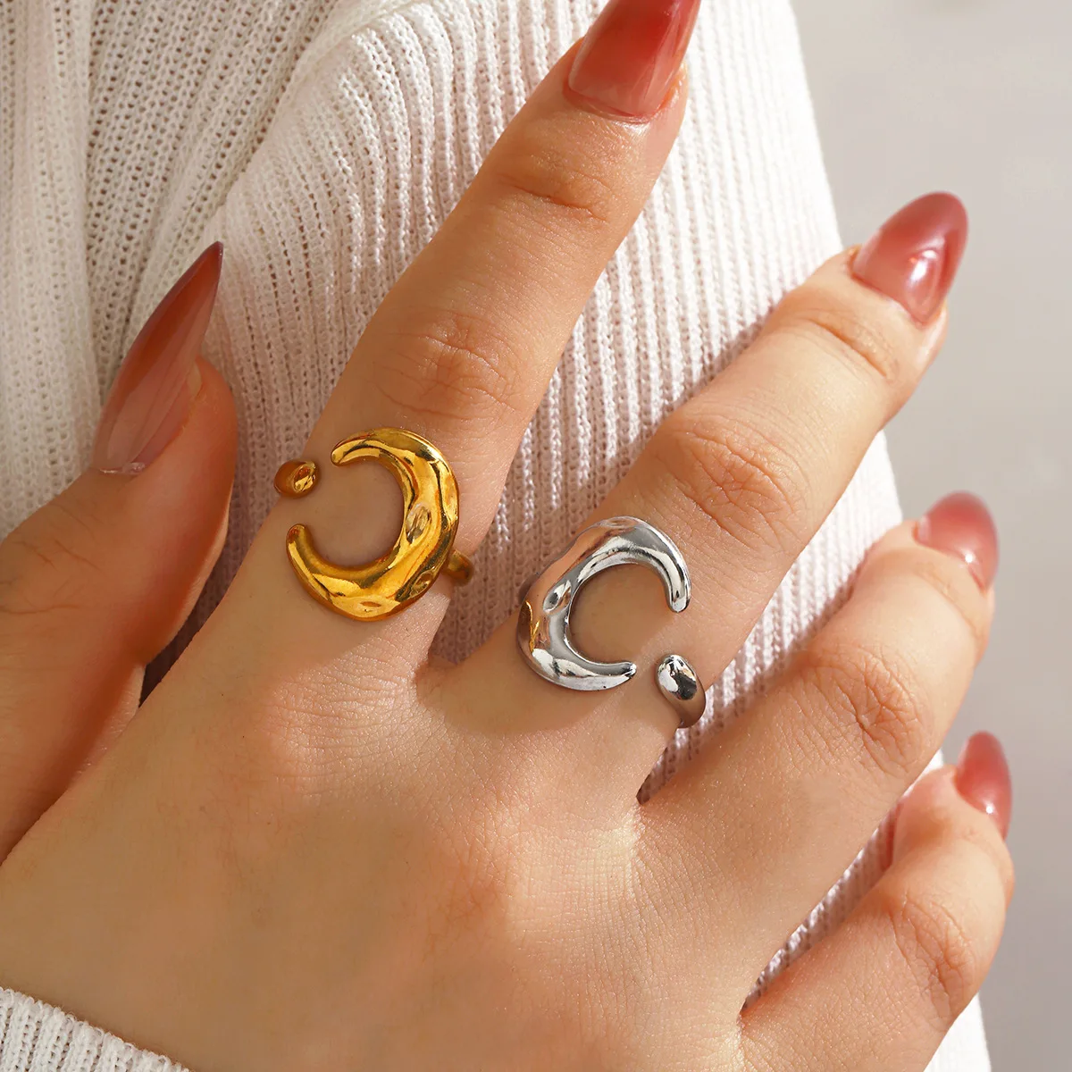 Trendy Minimalist Moon Open Rings for Women Versatile Popular Stainless Steel Ring Fashion Jewelry Factory Wholesale