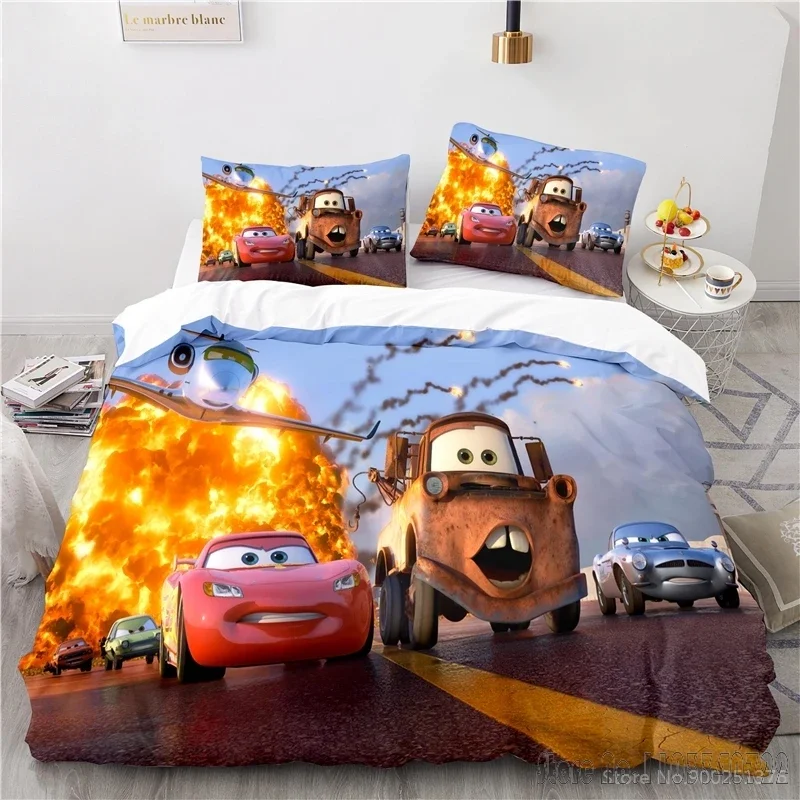 3D Disney Cartoon Cars Lightning McQueen 95 Duvet Cover Set HD Comforter Cover Bedclothes for Kids Bedding Sets Bedroom Decor