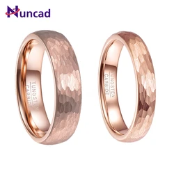 NUNCAD Tungsten Ring 6mm 4mm Hammered Tungsten Carbide Ring Brushed Finish Rose Gold Plated Wedding Band for Men Women Size 5-10