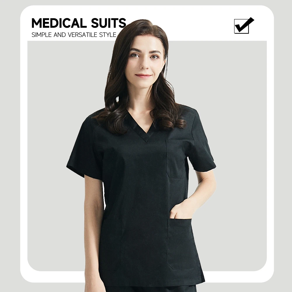 High Quality V-neck Scrub Tops Beauty Salon Nursing Elastic Waist Pants Unisex Breathable Surgery Uniform Medical Accessories