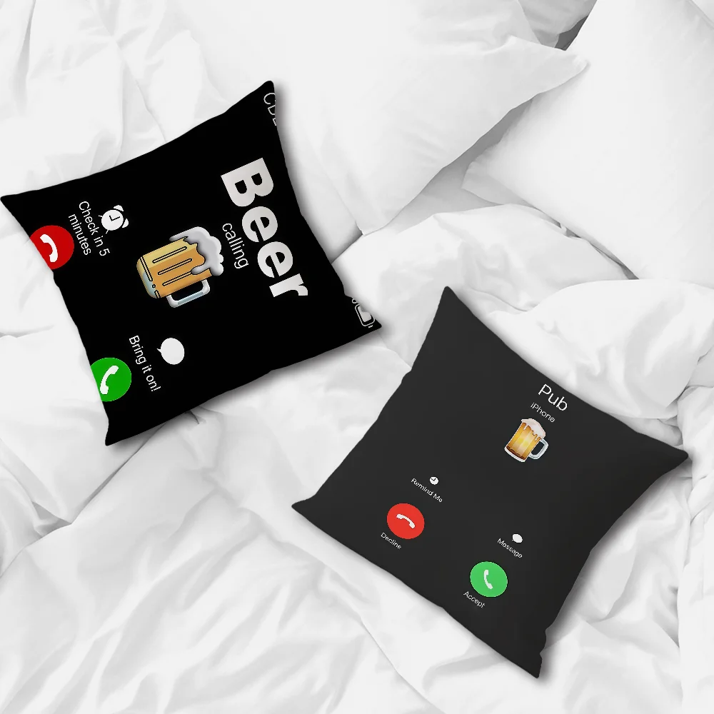 Beer Call Reject Accept Phone Icon cushion cover Pillow Cover Home Sofa living Room Office Coffee Shop Car PillowCover