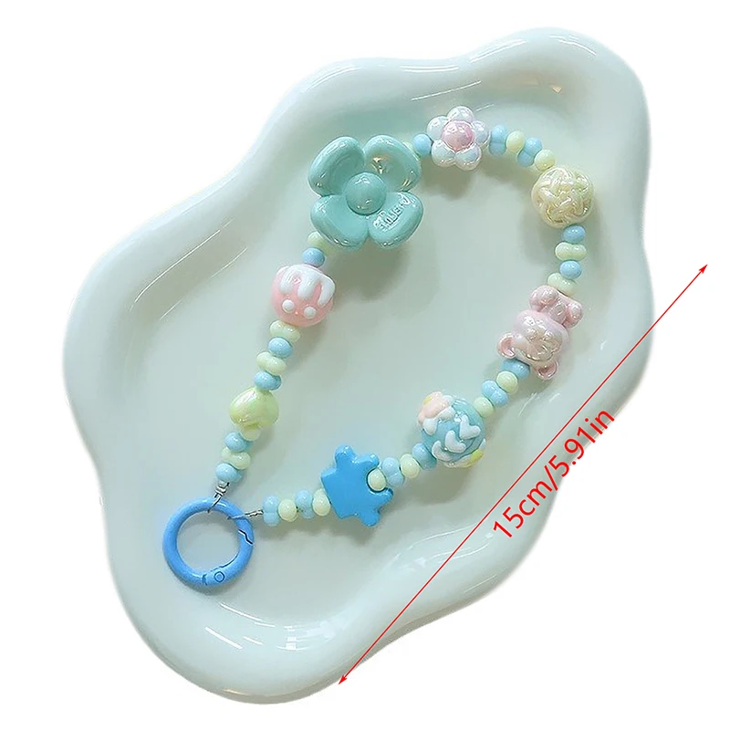 Colgante de cadena de teléfono móvil con cuentas de flores 3D frescas pequeñas, cadena de cuentas dibujadas a mano, decoración de bolso, adornos, regalos para niñas