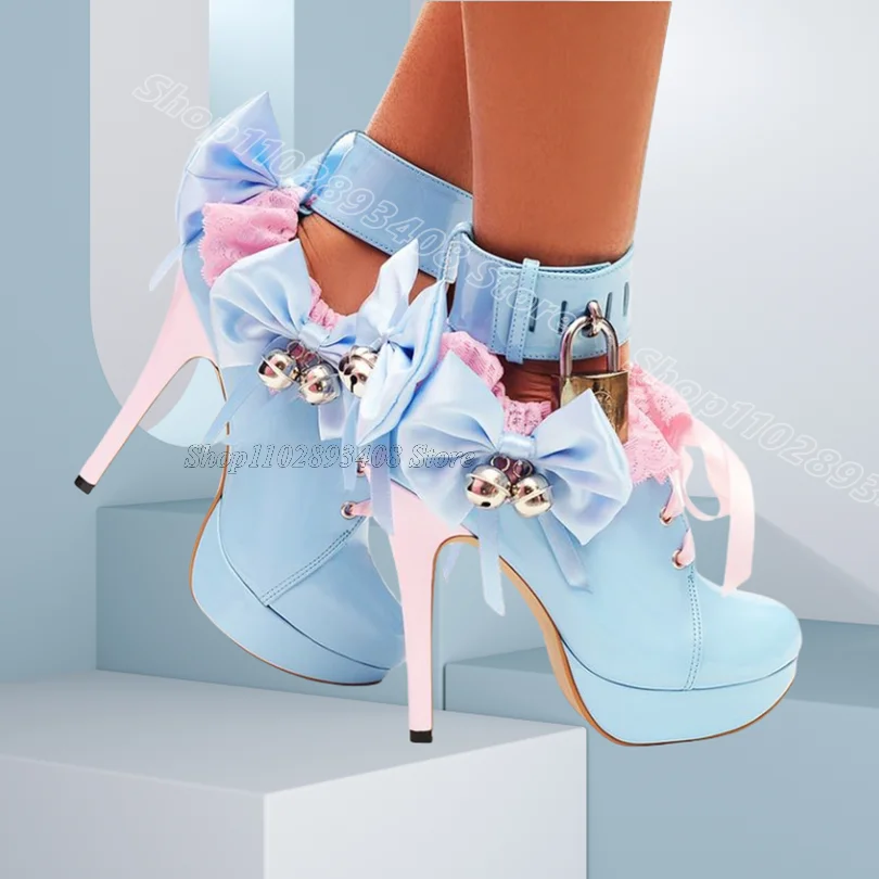 

Blue Bowknot Lock Decor Pumps Platform Lace up Stylish Sweet Style Design for Women Party Dress Pumps 2024 Zapatos Para Mujere