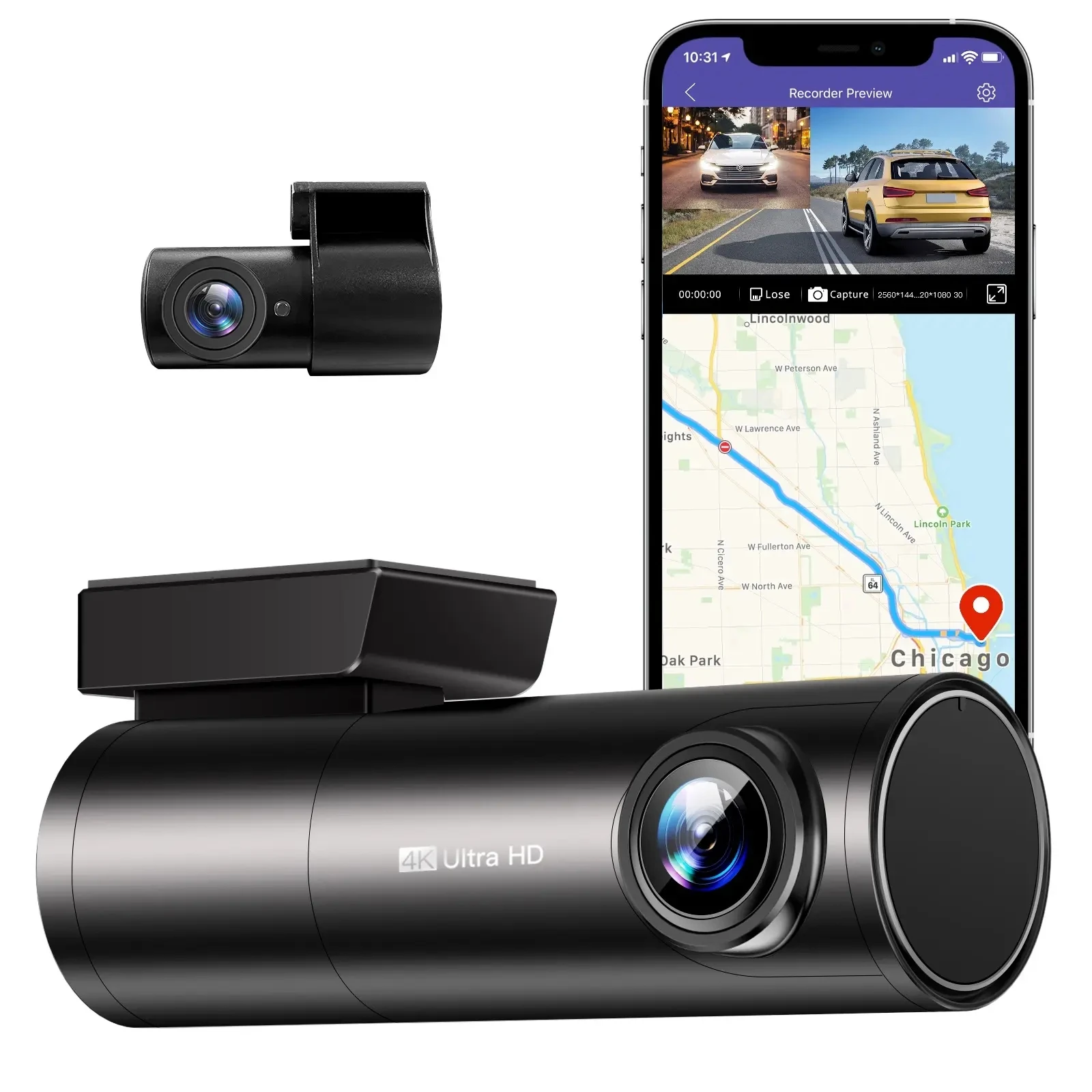 M300S Car dual Full QHD 2ch wifi Voice Control dash cam 360 Rotating WDR with Super Night Vision 2160P 4K DashCam OEM