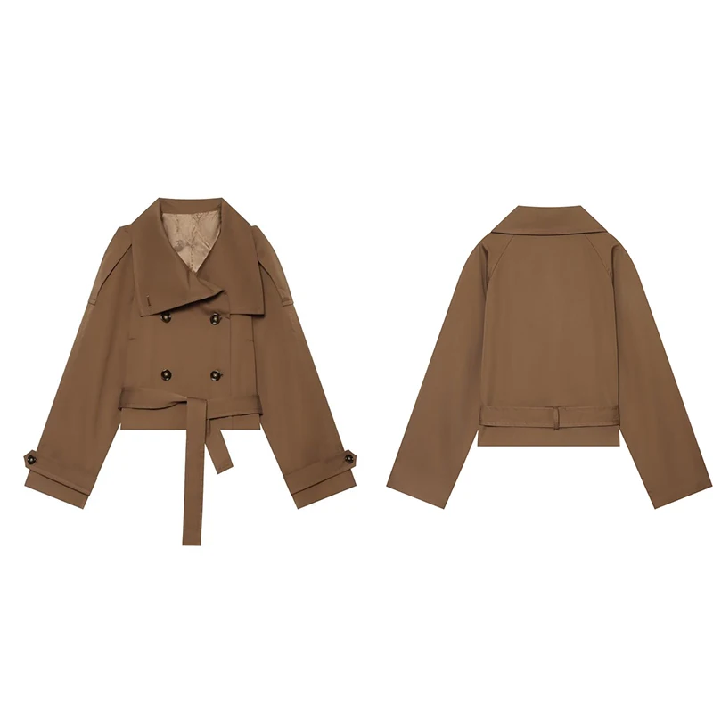 Guobioziy Women's Short Double-Breasted Trench Coat 2026 Spring-Autumn Edition European Daily Casual Fashion Trendy Versatile