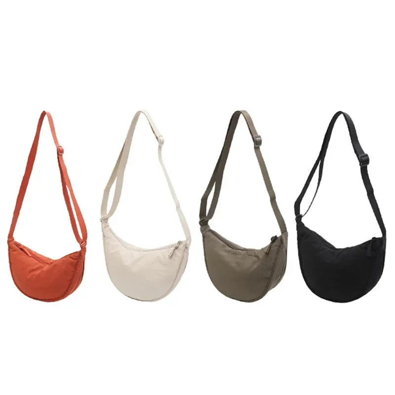 Bolsa de Ombro Feminina de Nylon de Grande Capacidade, Estilo Dumpling, Cor Sólida, Casual, para Viagem e Deslocamento, Design Simples