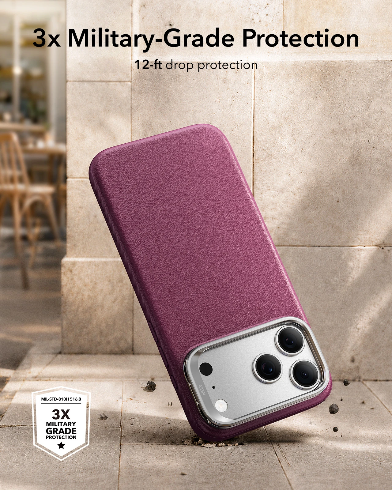 ESR – etui z magnetycznym uchwytem i elastyczną podstawką, wykonane z wegańskiej skóry, przeznaczone do iPhone 17 Pro Max i 18 Pro Max, a także do iPhone 18 Pro i 17 Pro. — zdjęcie produktu 6