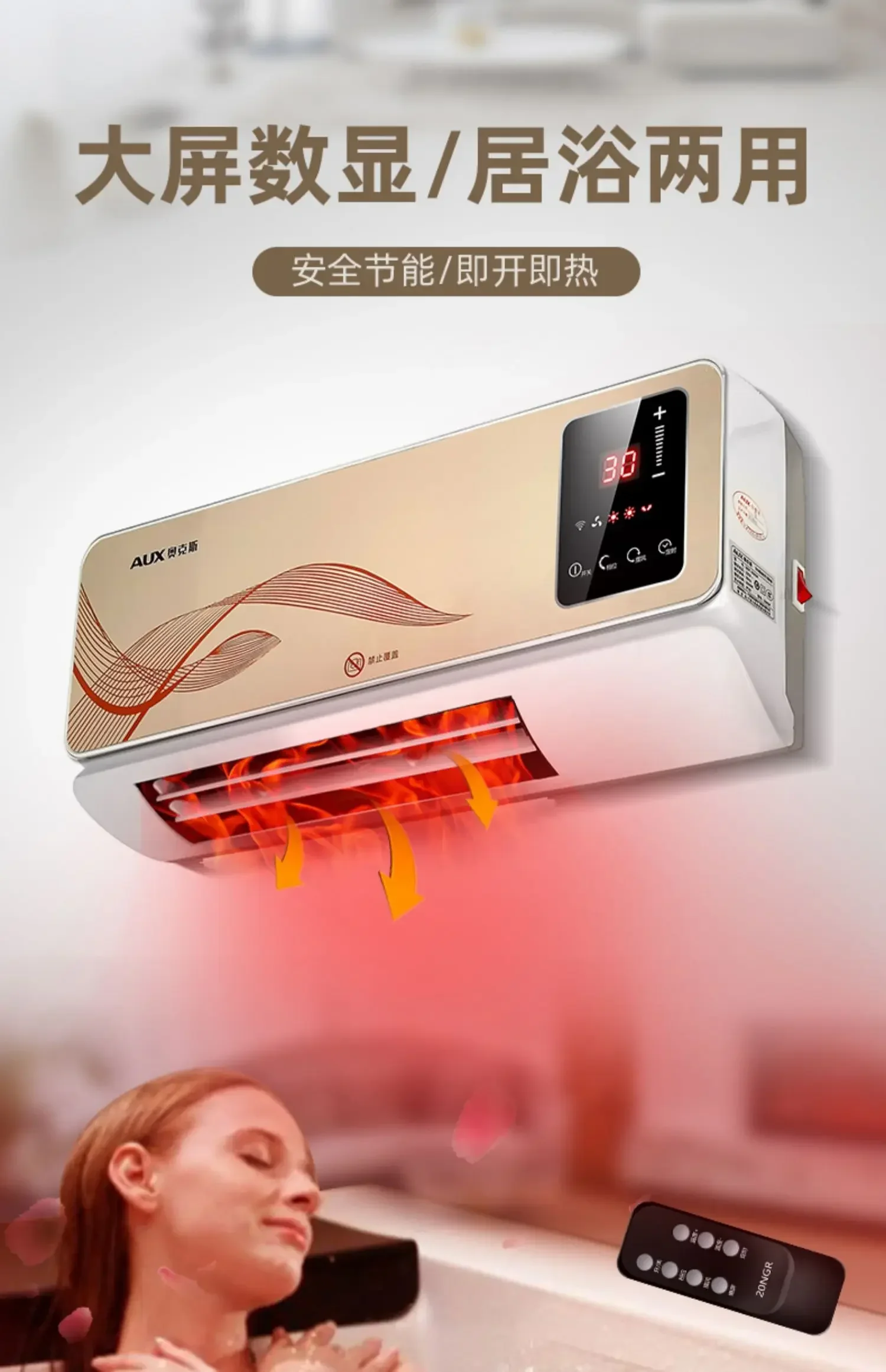 220V Portable Space Room Heater with Air Conditioning Function, Electric Bathroom Wall-mounted Heater image 3