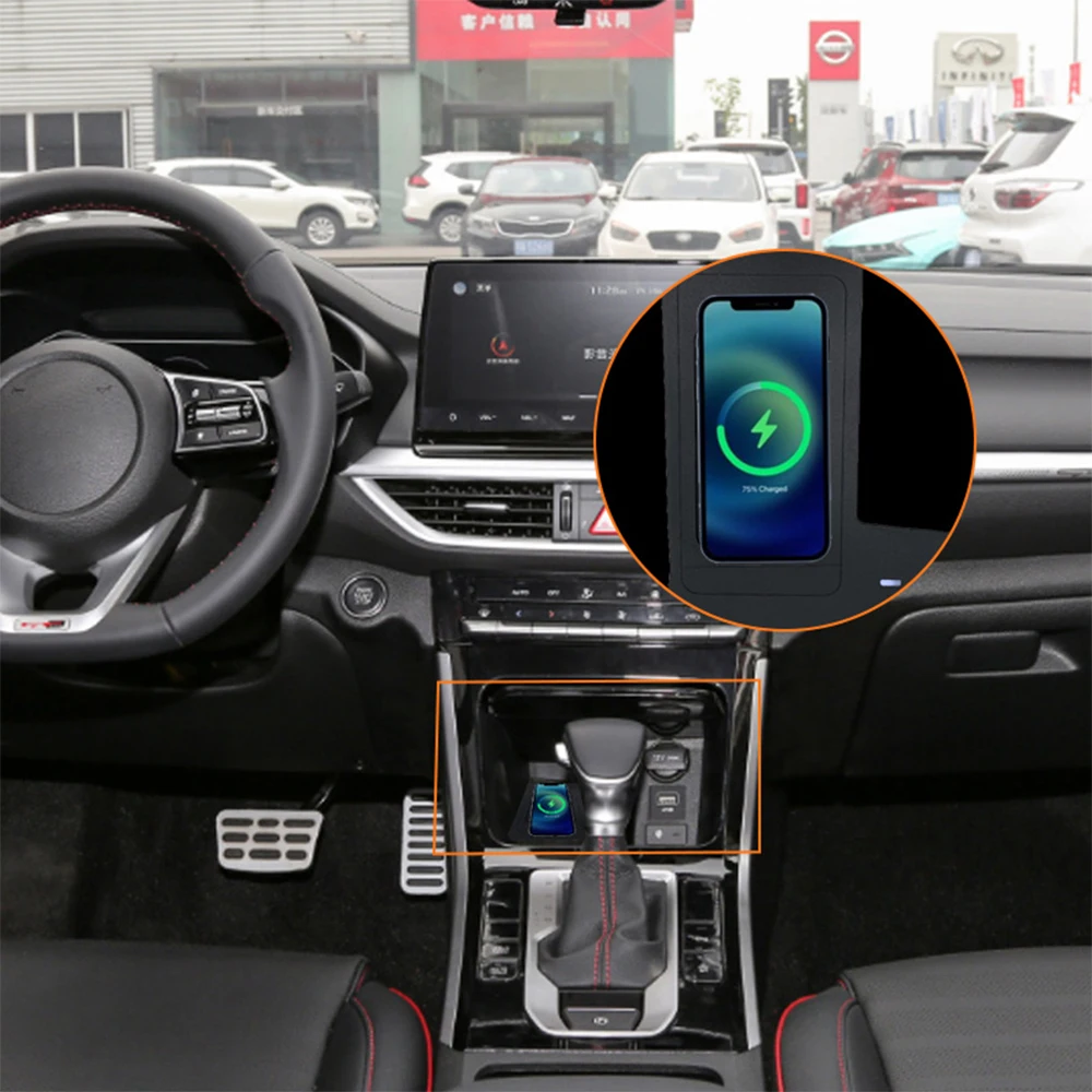 Car Wireless Mobile Phone Charger Center Console Storage QI 18W iPhone fast charge for Kia Forte Cerato K3 BD 2019-2024