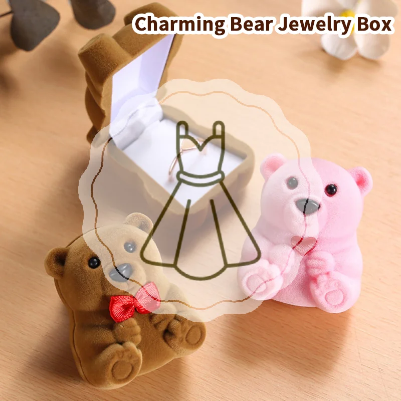 

Charming Teddy Bear Jewelry Box, Ring Organizer, Suitable For Storing Rings, Earrings And Other Jewelry, Exquisite Jewelry Box