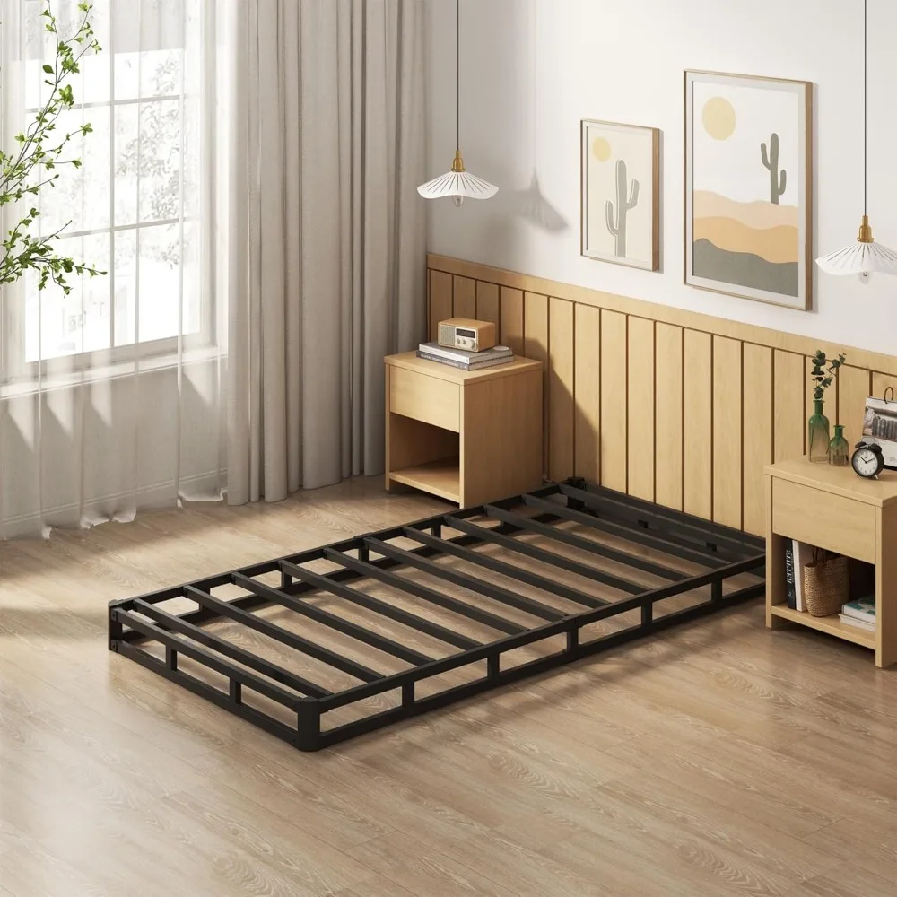 5 Inch Twin Box Spring Bed Base, Heavy Duty Metal Mattress Foundation with Fabric Cover, Easy Assembly