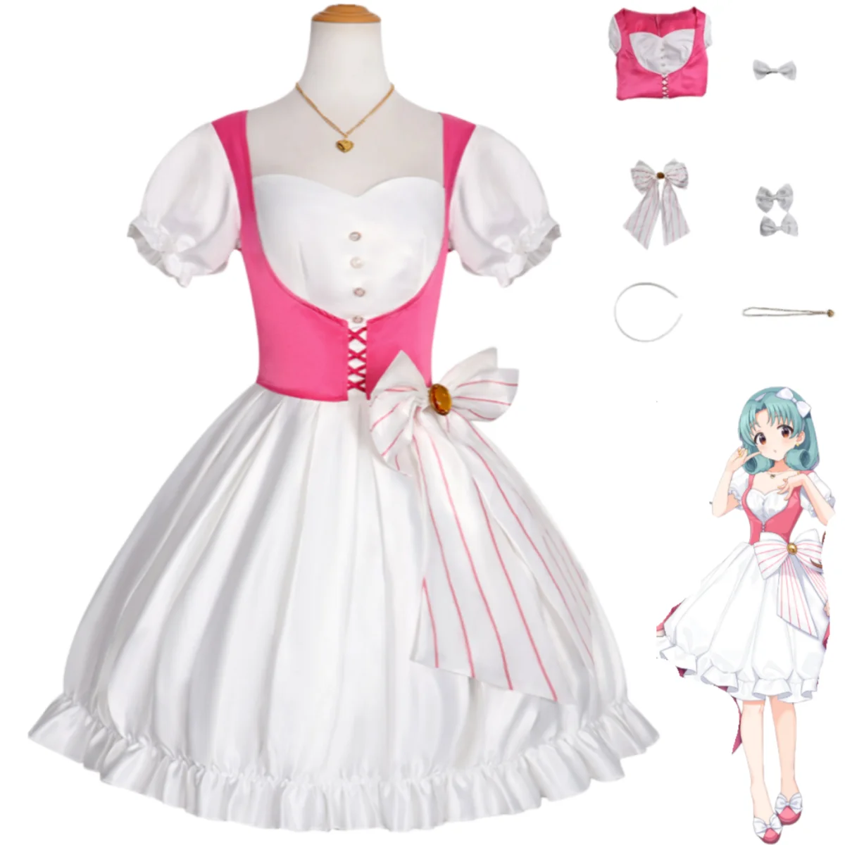 

Anime Game THE IDOLM@STER MILLION LIVE! Tokugawa Matsuri Cosplay Costume Pinkish White Dress Woman Sexy Christmas Suit