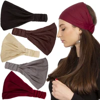 Diadema de algodón para mujer, turbante, bandas elásticas para el cabello de Color sólido, diadema para Yoga, diadema para el cabello de maquillaje, Bandana 2 en 1, accesorios para el cabello