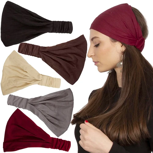 Diadema de algodón para mujer, turbante, bandas elásticas para el cabello de Color sólido, diadema para Yoga, diadema para el cabello de maquillaje, Bandana 2 en 1, accesorios para el cabello