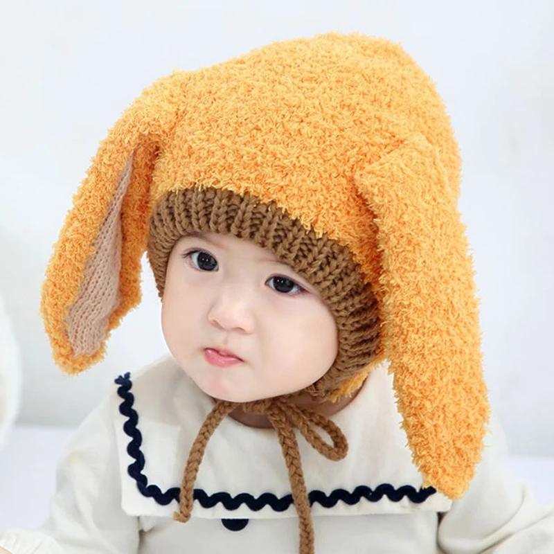 Bonnet en peluche lapin de dessin animé pour bébé, bonnet à longues oreilles, casquettes de protection des oreilles, solide, document, chaud, tout-petit, bébé, garçon, filles, hiver