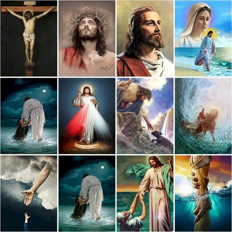 

CHENISTORY 5d Diamond Painting Jesus Full Square/Round Diamond Embroidery Mosaic God Religious Figures Pictures Craft Creative