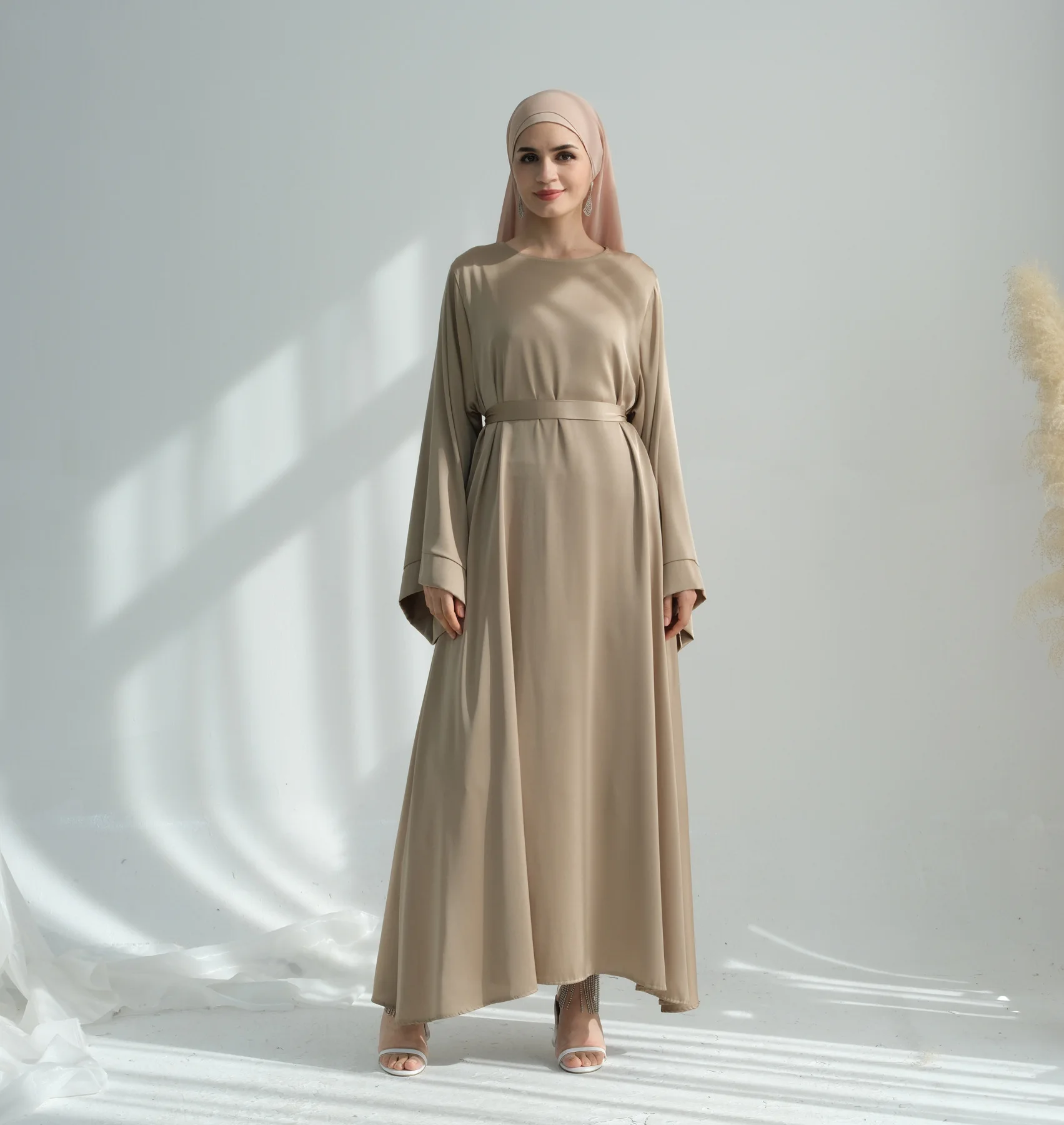 Muslim Women Hijab Dress Satin Abaya Scarf Robe Ramadan Modest Prayer Islamic Clothing Robe Eid Jalabiya Kaftan Caftan Marocain