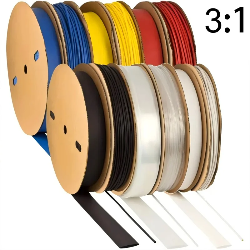 

A Roll 3:1 Ratio Heat Shrink Tubing Φ1.6mm to Φ50m Dual Wall Adhesive Lined Shrinkable Wire Wrap Tube Waterproof Black Red White