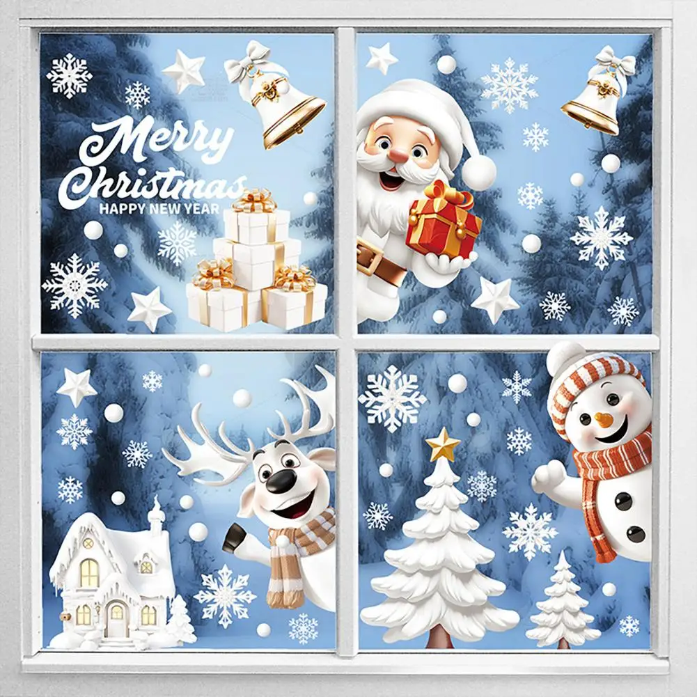 Festive Christmas Snowflake Stickers Winter Wonderland Christmas Window Stickers 18 Sheets Snowflake Santa Claus Xmas for Home