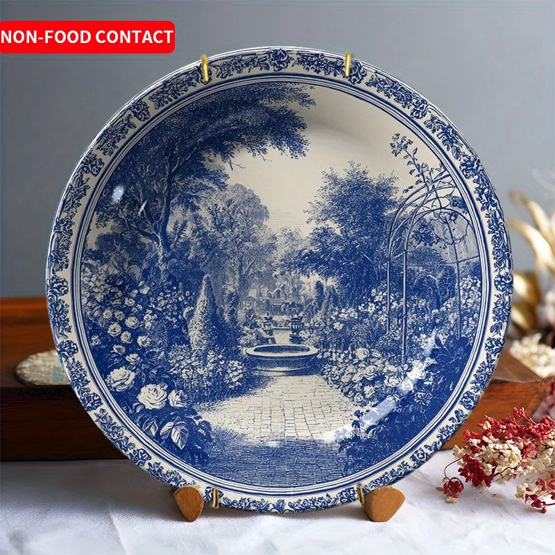 1pc Hand-Painted Floral Ceramic Decorative Plate - Round Wall Art Plate Suitable for Home, Wedding, Christmas Gift, Elegant