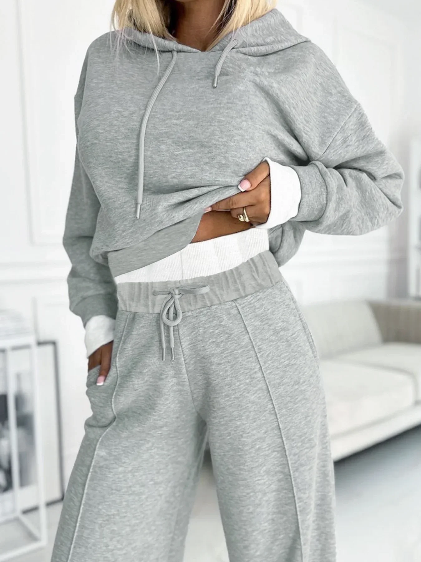 Elegant Hooded Set Women 2024 Spring New Casual Y2k Top Sweatshirt Sports Wide Leg Pants Two-piece Suit for Female Streetwear