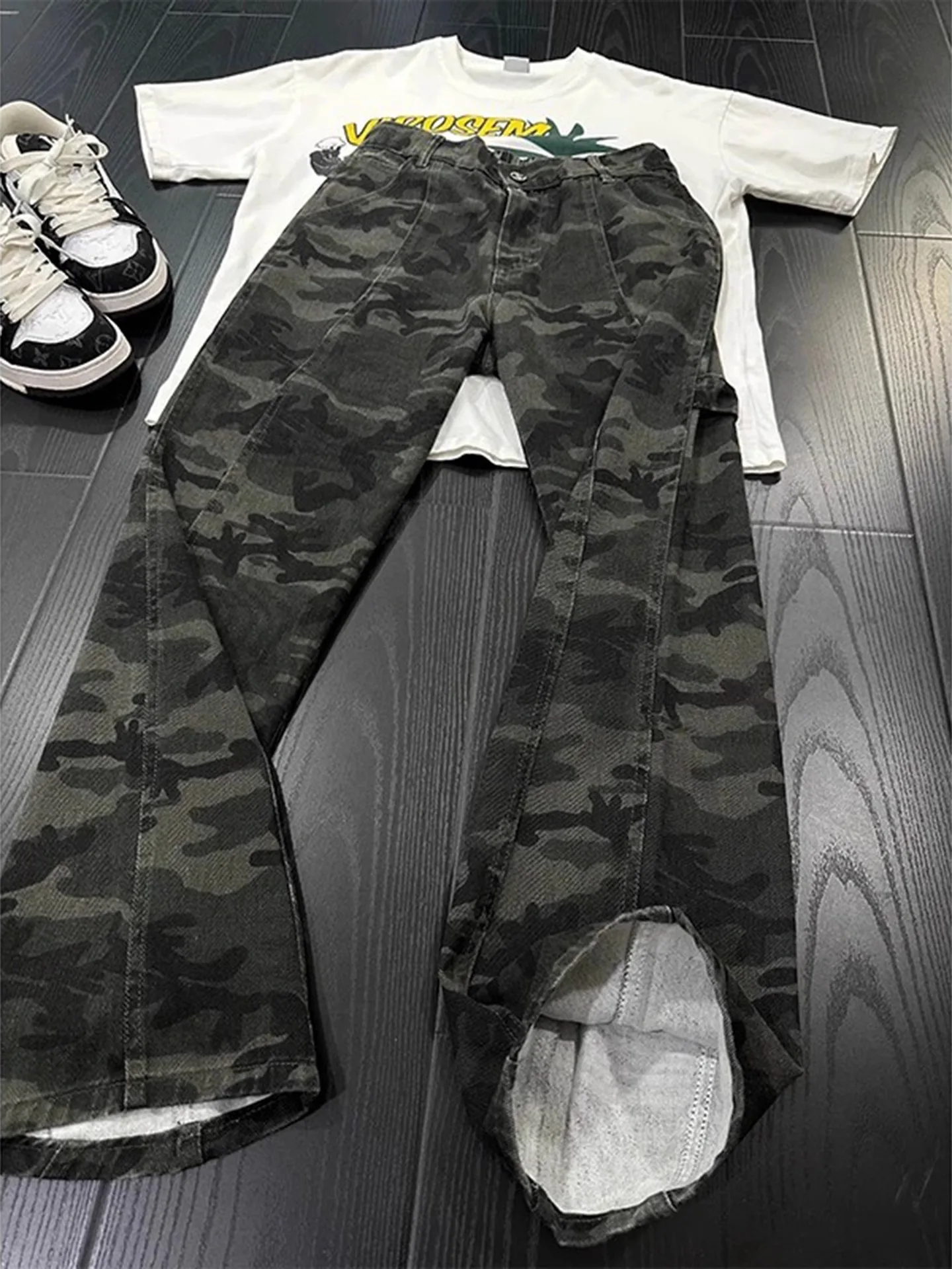 

Military een Camouflage Men's Jeans Summer Casual Straight Leg Loose Fit Breathable High Waist mid Rise American Street Sle