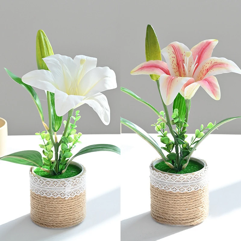 Simulated Flowers With Two Ends Lilies Bonsai Creative Ornaments Fashionable Green Plants Simulated Potted Plants