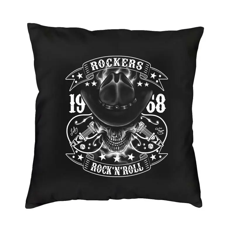 Rockabilly Skull 1968 Rockers Rock N Roll Guitars Bikers Square Pillowcover Home Decorative Cushion Cover Throw Pillow