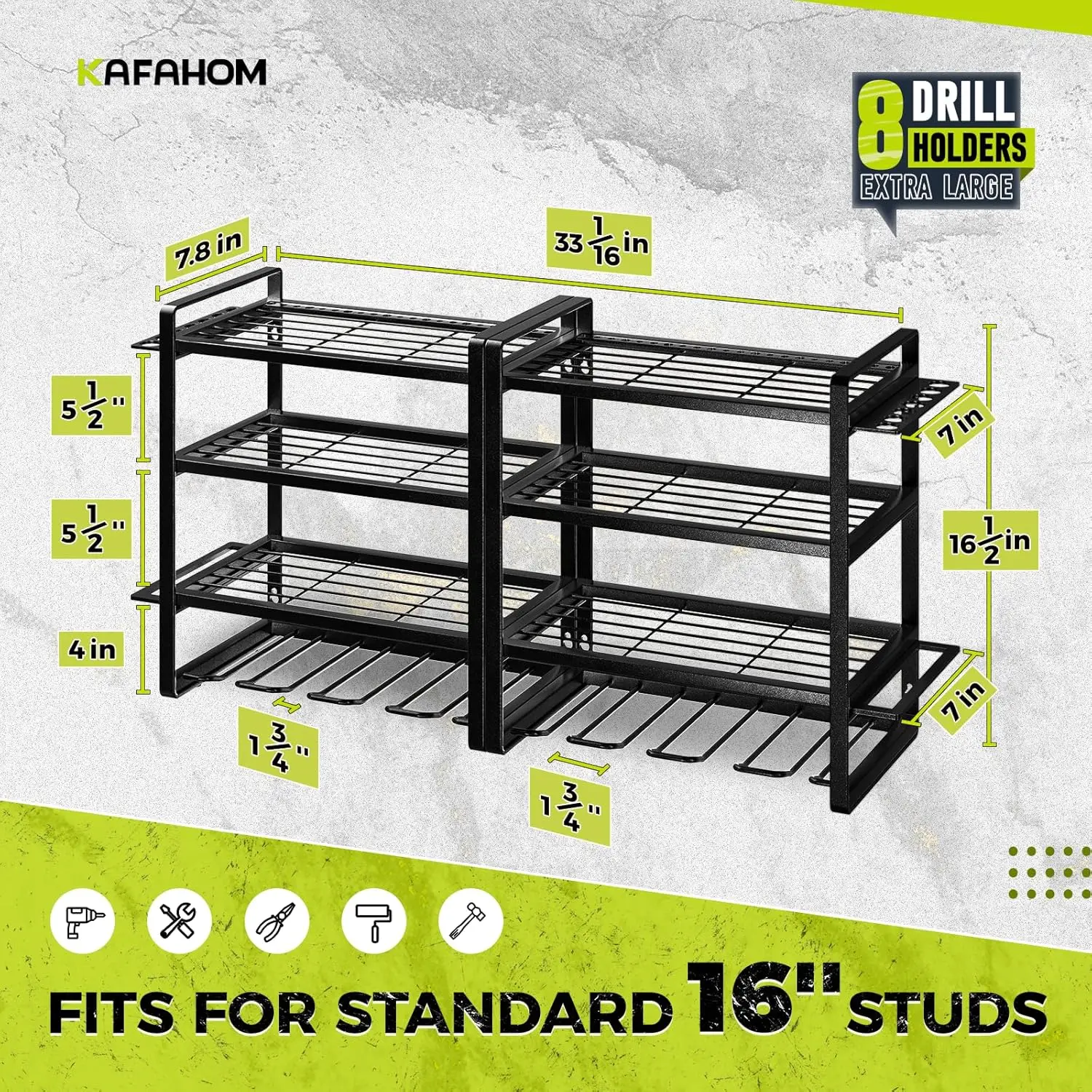 Imagem -05 - Power Tool Organizer com Chave de Fenda Montagem na Parede Broca Titular Camadas Garagem Ferramenta Organizadores Armazenamento Rack Prateleira