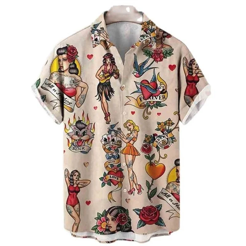 2023 Summer Oversized Hawaiian High Quality Shirt Mens Designer Clothes Sailor Streetwear Mermaid Beach Outdoors Short Sleeve