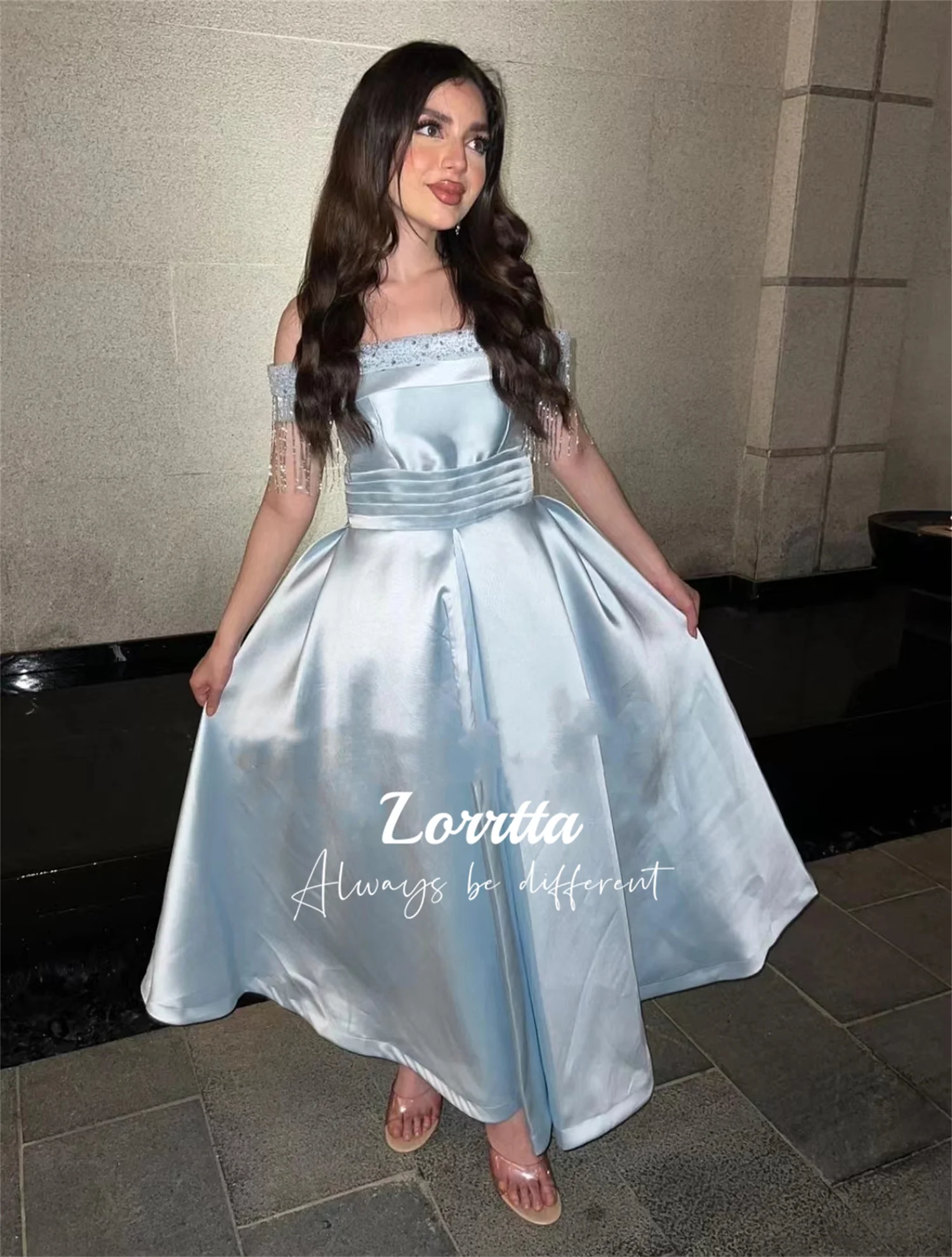 Lorrtta elegant Sleeveless Prom Dresses Off The Shoulder Tassels Evening Dress Fashion Women Wear Wedding Party Gowns Customized