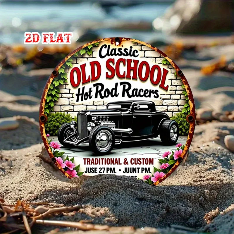 2D شقة، 1PC خمر المدرسة القديمة الساخن قضيب جولة الألومنيوم معدن القصدير تسجيل - ريفي جدار ديكور فني للمنزل، المرآب، مقهى، 7.87x7.87