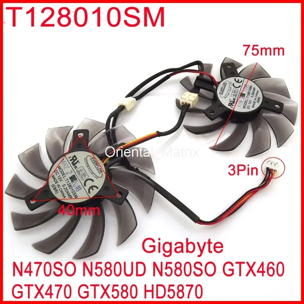 

Бесплатная доставка 2 шт./лот T128010SM 75 мм 12 В 0,2 А для Gigabyte N470SO N580UD N580SO GTX460 GTX470 GTX580 вентилятор видеокарты