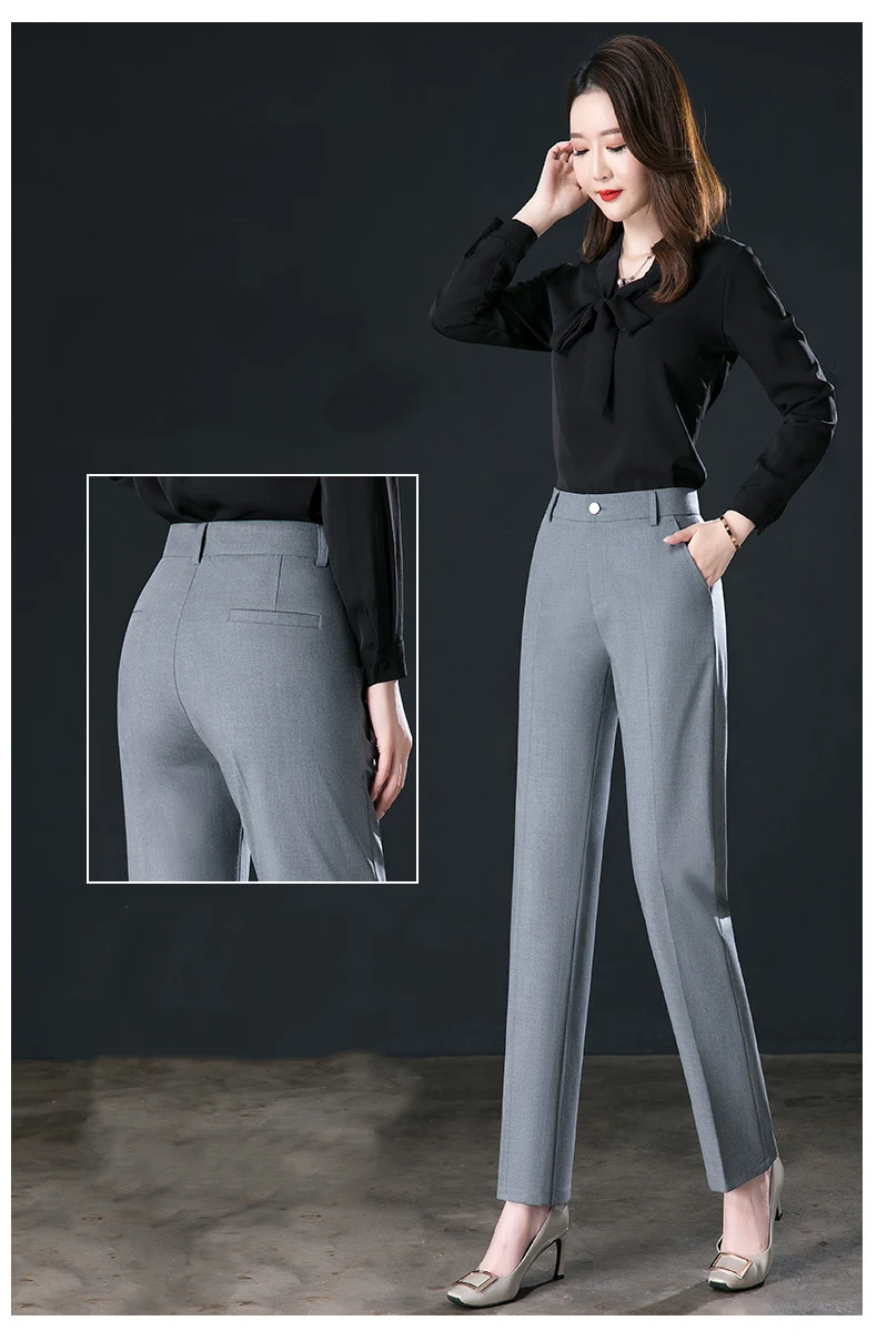 2025 Spring Fall Black Elegant Career Formal Suit Pants Women, Khaki Straight High Waist Loose Women's Work Trousers/cargo Pants