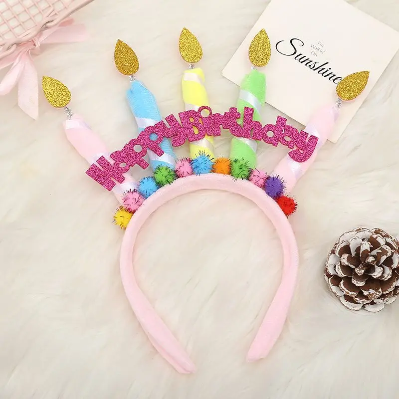 Listenwind Birthday Candles and Cupcake Headband Happy Birthday Banner Headband Crown Headpiece Birthday Party Accessory