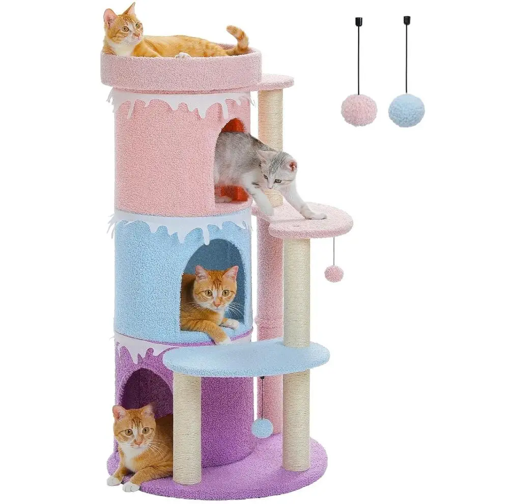 

43'' Cat Tree Cat Tower for Indoor Large Cats, Cat Bed House with 3 Large Cat Condos and Sisal Covered Scratching Posts for Kitt