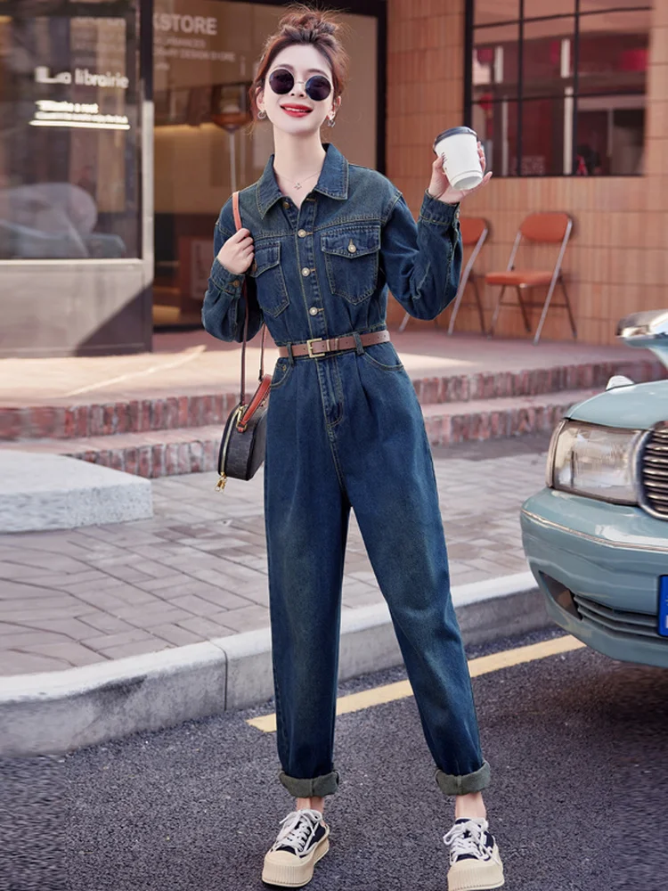 

Faionable High-Waist Denim Jumpsuit Women's Spring Autumn 2026 New Sle Workwear Long Pants Slimming One-Piece Casual Trou...